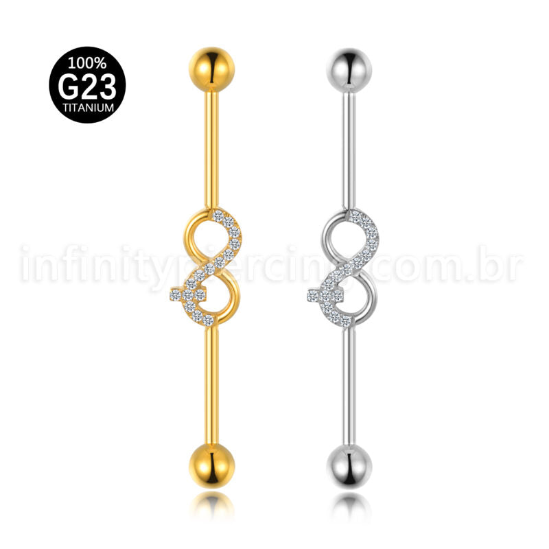 Piercing Transversal Titânio Infinito Zircônia Cravejada